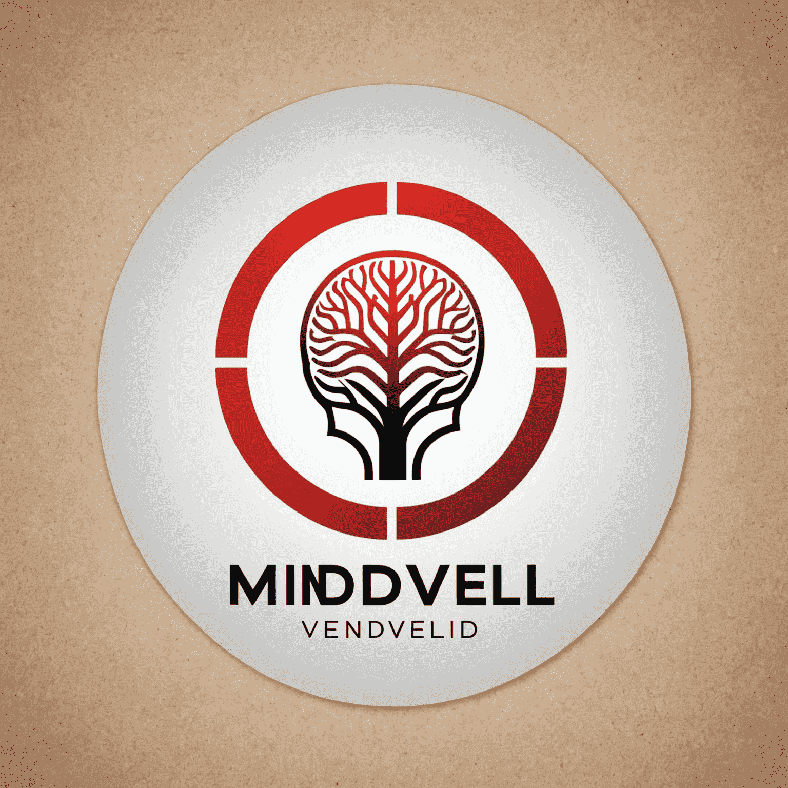 mindveld logo in red and white colors