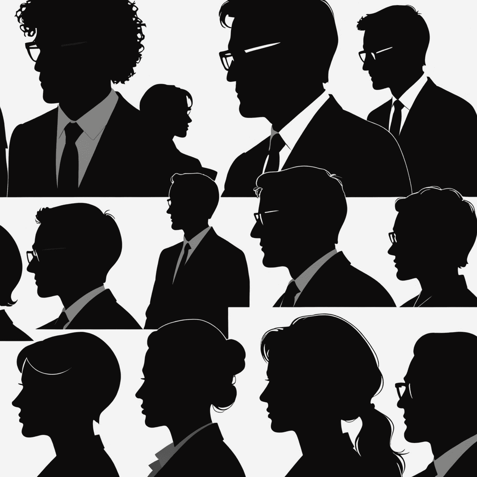 Silhouettes of a diverse team of consultants, symbolizing Mindveld's collaborative approach and deep expertise across industries